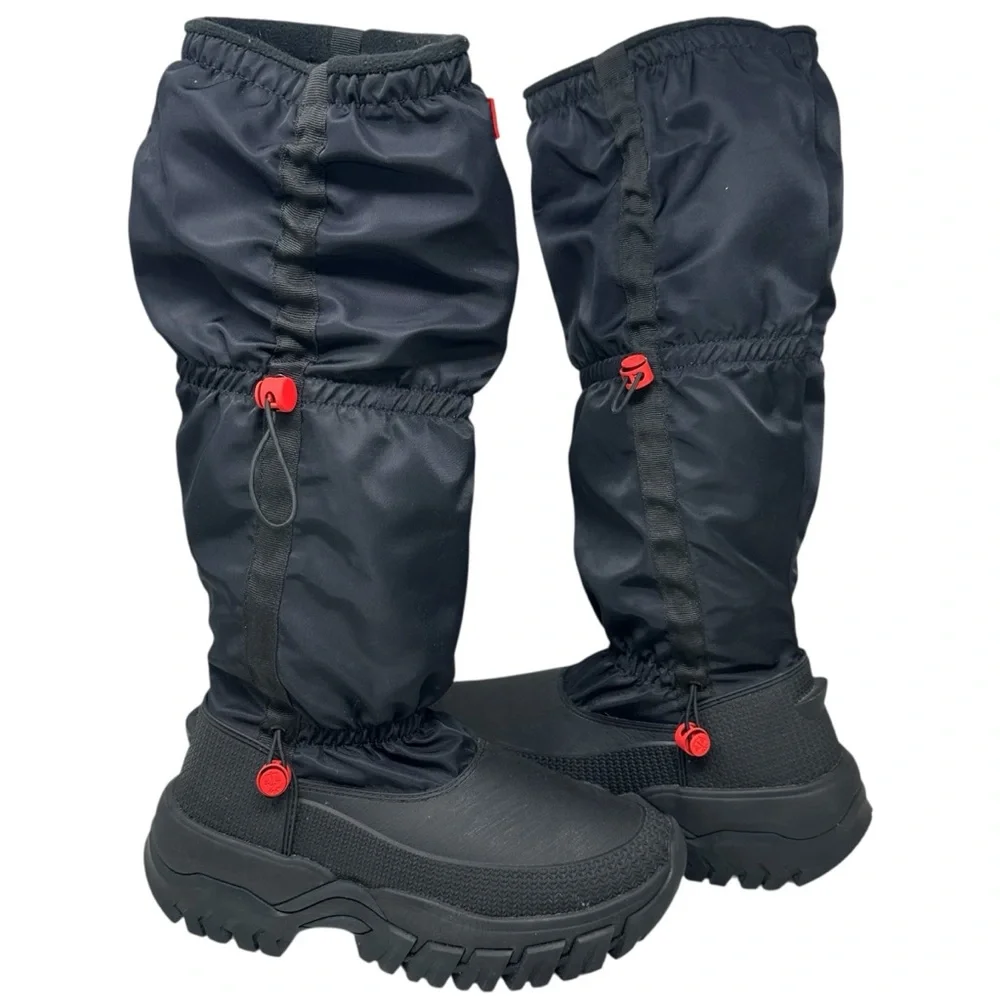 Hunter Wanderer Tall Slouch Snow Boots Black Synthetic Textile Womens 8